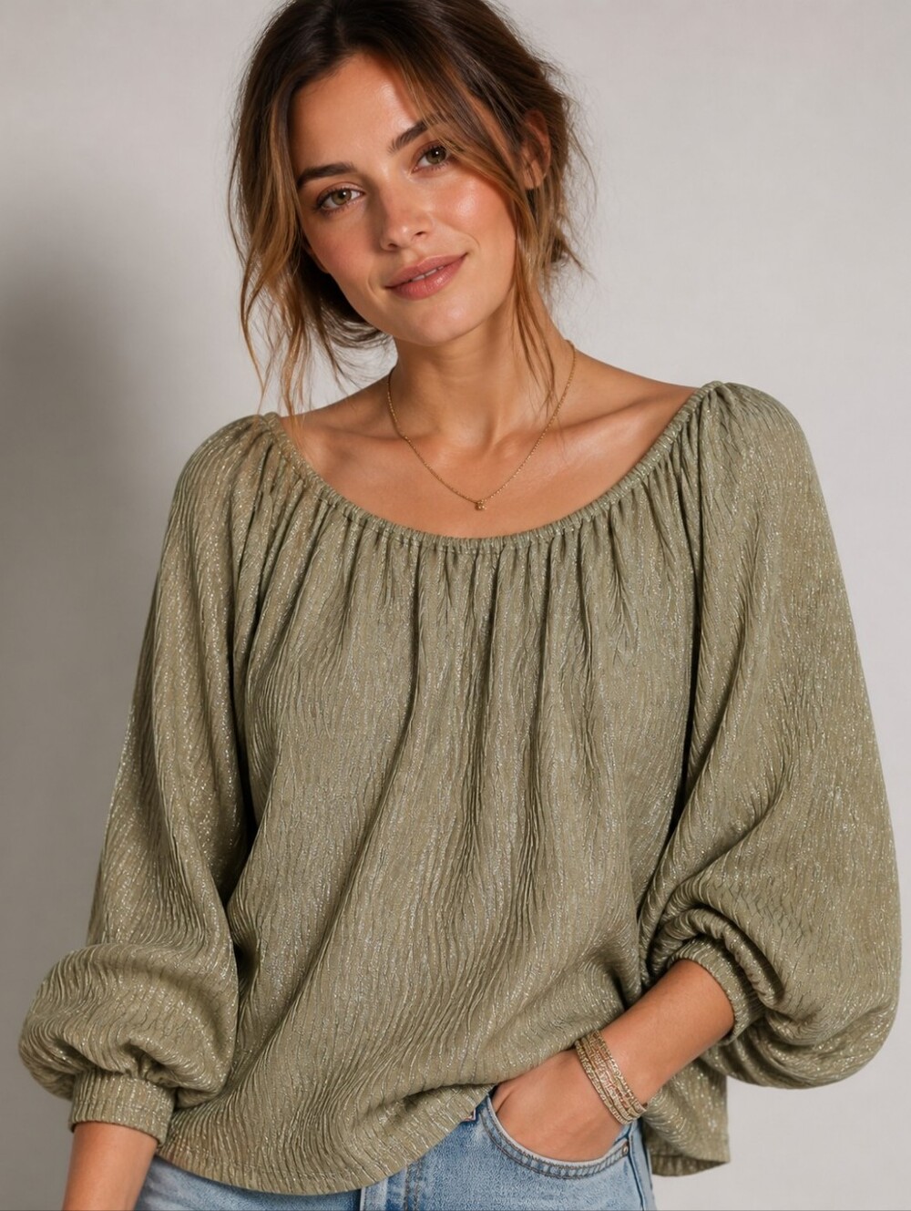 Women's easel Brand Champagne Textured Blouse-Size Small